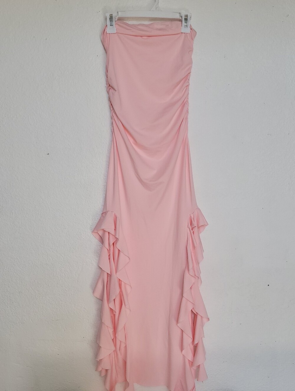 Strapless Pink Ruffle Column Dress - Picture 1 of 10